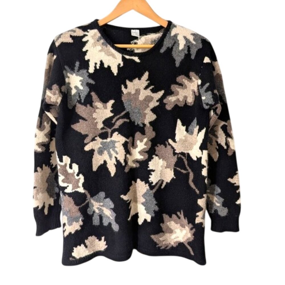 Valerie Stevens Wool Angora Blend Leaf Jacquard Pullover Sweater Size S